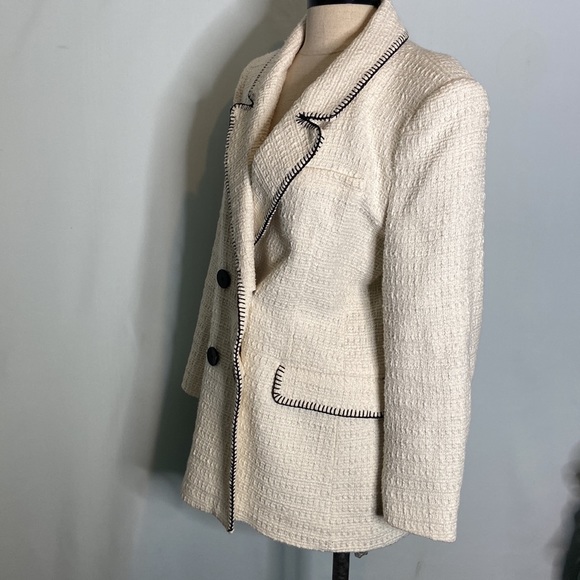 Zara Ecru Topstitched Double Breasted Blazer Large - Picture 4 of 7
